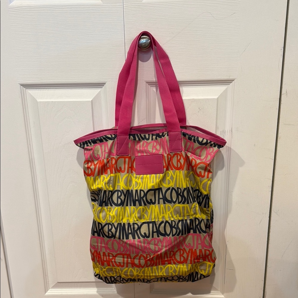 Marc Jacobs Pink and Yellow Logo Tote